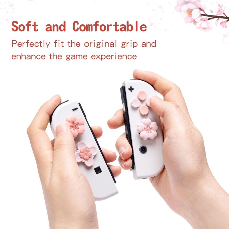 GEEKSHARE Silicone Cross D-Pad Button Caps Set Cute Joystick Cover - ABXY Key Buttons Sticker Compatible with Switch/OLED Joy Con - Sakura - Image 2